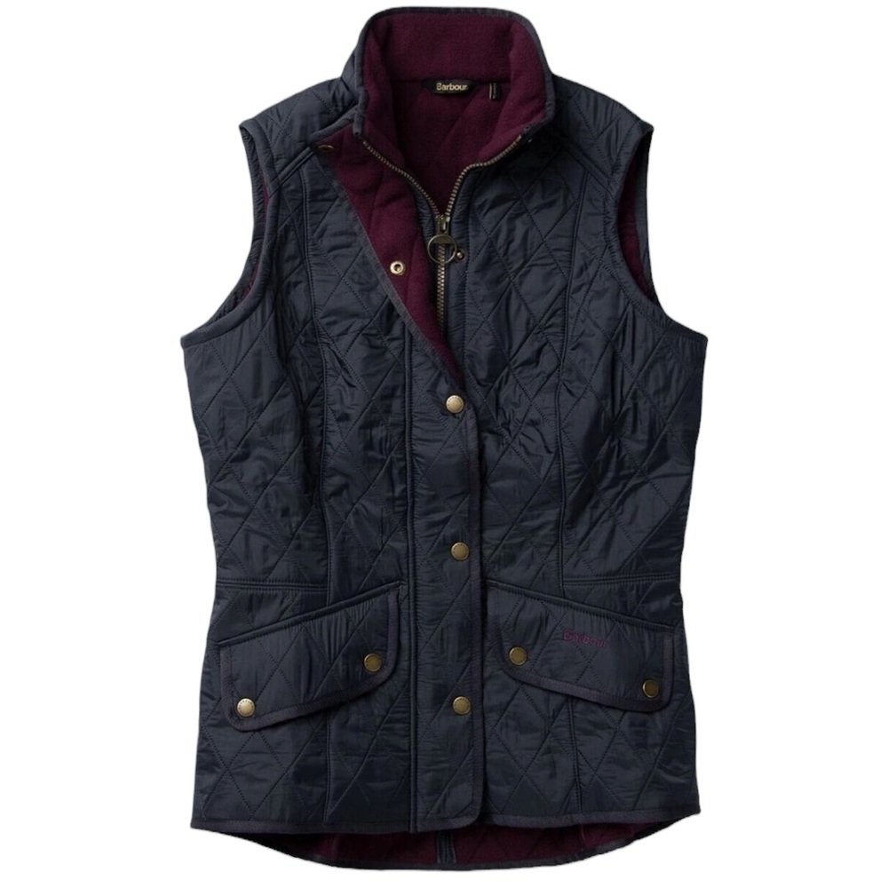 24 Hour Sale: Barbour Quilted Calgary Gilet Zip Vest Soft Black/Maroon Lining